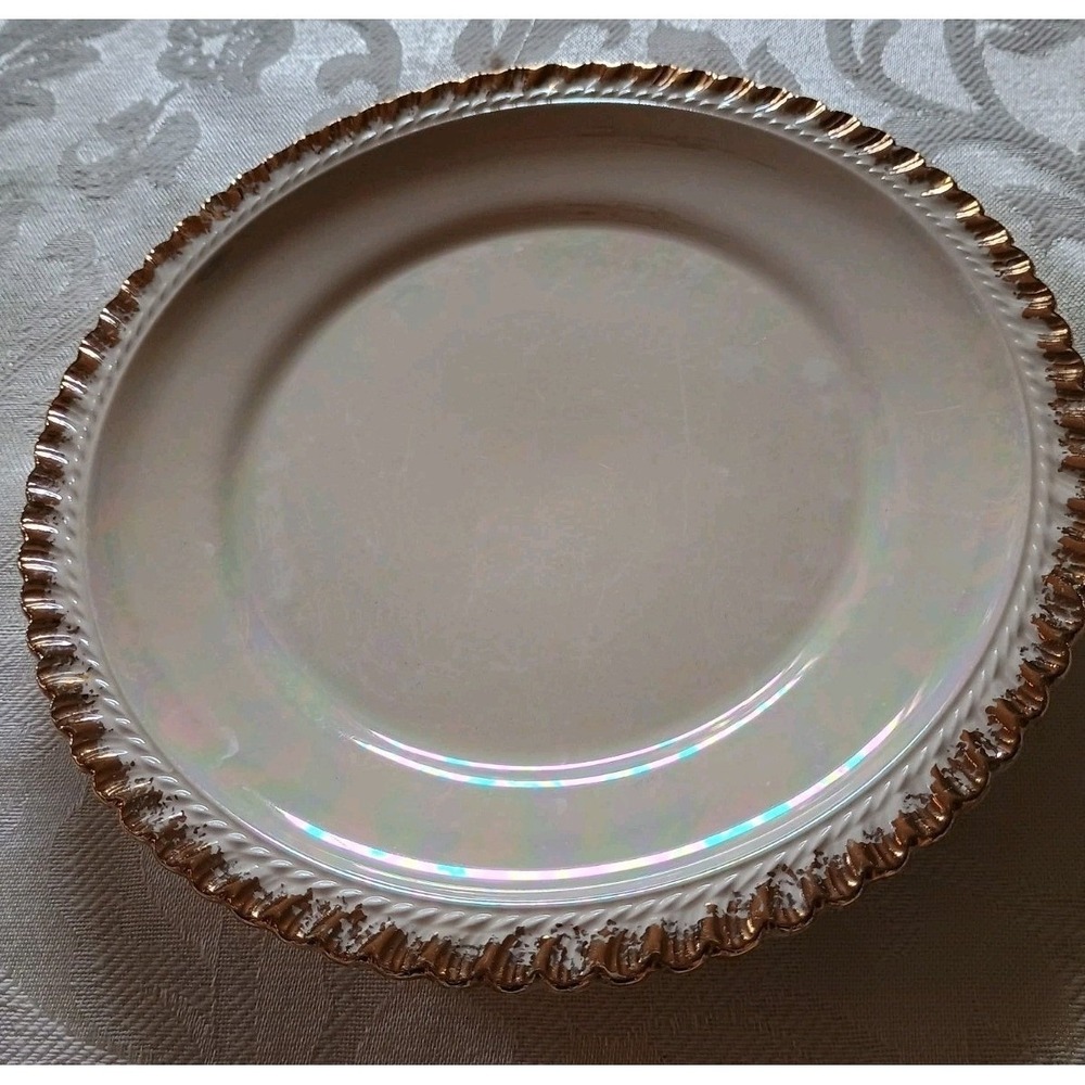Vintage Pearl Iridescent Lusterware‎ Set Of 6 Plates 22k Gold Trim Elegant